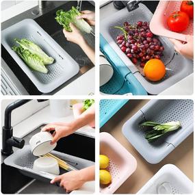 img 2 attached to 🍽️ Gray Extendable Over the Sink Colanders - Kitchen Fruit Strainer Basket for Washing, Draining Cooked Pasta, Veggies, and Drying Dishes