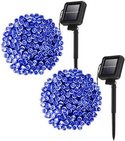 img 4 attached to Blue Solar Christmas Lights - 2 Pack 200 LED 72ft Long String Lights, 🔵 Waterproof IP65 Outdoor Solar Lights for Trees, Parties, and Festive Decorations (Solar Christmas Light Blue)