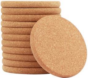 img 4 attached to 12-Pack Extra Thick Wooden Drink Coasters with Cork Edges - 4 inch Diameter and 2/5 inch Thickness for Hot & Cold Drinks - Absorbent and Reusable Saucers