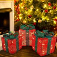 🎁 светящиеся новогодние подарочные коробки сancodee: набор из 3 красных коробок с 60 светодиодными огнями - идеальное новогоднее украшение для ёлки, дома, внутри и снаружи, во дворе и саду - отличные праздничные украшения для вечеринок и праздников логотип