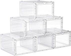 img 4 attached to SONGMICS Clear Shoe Boxes - Set of 6 White Shoe Organizers with Clear Door - Easy Assembly - Fits up to US Size 12 - ULSP032W06