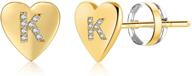 💎 sparkling gold initial stud earrings: a-z alphabet letter heart cubic zirconia earrings for girls & women in sterling silver logo