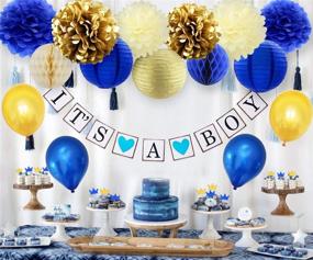 img 2 attached to 👑 Декор для вечеринки Baby Shower «Королевский принц» для мальчика: топперы для кексов с изображением венца, фольгированные воздушные шары с венцом, вымпел «ЭТО МАЛЬЧИК» и декор из тканевой бумаги, цвета темно-синий и золотой.