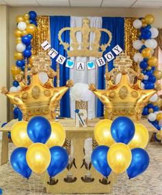 img 1 attached to 👑 Декор для вечеринки Baby Shower «Королевский принц» для мальчика: топперы для кексов с изображением венца, фольгированные воздушные шары с венцом, вымпел «ЭТО МАЛЬЧИК» и декор из тканевой бумаги, цвета темно-синий и золотой.