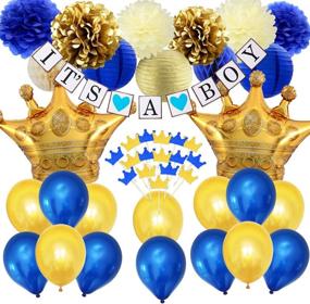 img 4 attached to 👑 Декор для вечеринки Baby Shower «Королевский принц» для мальчика: топперы для кексов с изображением венца, фольгированные воздушные шары с венцом, вымпел «ЭТО МАЛЬЧИК» и декор из тканевой бумаги, цвета темно-синий и золотой.