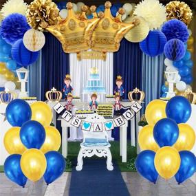 img 3 attached to 👑 Декор для вечеринки Baby Shower «Королевский принц» для мальчика: топперы для кексов с изображением венца, фольгированные воздушные шары с венцом, вымпел «ЭТО МАЛЬЧИК» и декор из тканевой бумаги, цвета темно-синий и золотой.