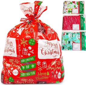 img 4 attached to 4 Giant Beige Christmas Gift Bags - 44” x 36” Oversize Holiday Sacks with String Ties and Tags - Assorted Wrapping Set for Special Treats & Gifts