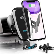 📱 dm wireless car charger holder: 10w qi fast charging, automatic clamping, air vent car phone mount for iphone 12/11 pro max, samsung galaxy s21 logo