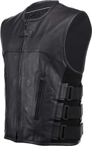 img 4 attached to 🏍️ Black Leather Motorcycle Vest for Men - Swat Team Style with Adjustable Side Sizes (S-5XL)