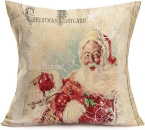 img 1 attached to 🎅 Hopyeer Xmas Santa Claus Decorative Throw Pillow Covers - Vintage Classical Winter Holiday Merry Christmas Snowflake Postcards Elk Trees Cotton Linen Cushion Case Cover for Sofa - Set of 4 - 18"x18" (XS-Santa)