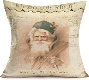 img 2 attached to 🎅 Hopyeer Xmas Santa Claus Decorative Throw Pillow Covers - Vintage Classical Winter Holiday Merry Christmas Snowflake Postcards Elk Trees Cotton Linen Cushion Case Cover for Sofa - Set of 4 - 18"x18" (XS-Santa)