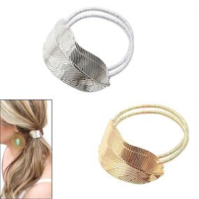 img 1 attached to 🍃 Pack of 8 Metal Leaf Hair Bands - Elastic Hair Ties & Ponytail Holders with Hair Cuff Wrap