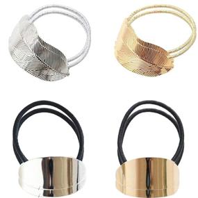 img 4 attached to 🍃 Pack of 8 Metal Leaf Hair Bands - Elastic Hair Ties & Ponytail Holders with Hair Cuff Wrap