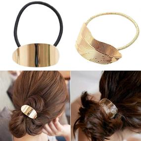 img 3 attached to 🍃 Pack of 8 Metal Leaf Hair Bands - Elastic Hair Ties & Ponytail Holders with Hair Cuff Wrap