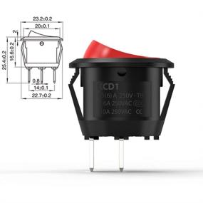 img 1 attached to 🔴 URWOOW 16 Pack SPST Latching Red Button ON/Off Rocker Boat Switch, Snap-In, 2 Pin Round, Black, AC 250V 6A 125V 10A for Car, Auto, Boat, and Household Appliances