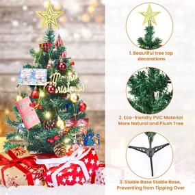 img 3 attached to Koicaxy Tabletop Mini Christmas Tree Set: Battery-Operated Artificial Xmas Tree with 30 Clear LED Lights and 8 Flash Modes - Perfect Indoor Holiday Decor with Star Treetop and Ornaments