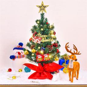 img 1 attached to Koicaxy Tabletop Mini Christmas Tree Set: Battery-Operated Artificial Xmas Tree with 30 Clear LED Lights and 8 Flash Modes - Perfect Indoor Holiday Decor with Star Treetop and Ornaments