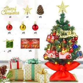 img 4 attached to Koicaxy Tabletop Mini Christmas Tree Set: Battery-Operated Artificial Xmas Tree with 30 Clear LED Lights and 8 Flash Modes - Perfect Indoor Holiday Decor with Star Treetop and Ornaments