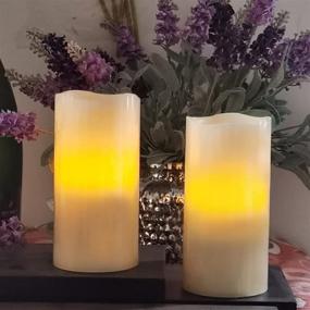 img 1 attached to 🕯️ Battery-Powered Flameless Candles with Remote Timer, Genuine Wax & Realistic Bright Flicker, Flickering LED Electronic Pillar Lights for Home Decor, Wedding, Party, Christmas Decorations - Set of 2