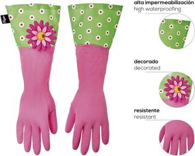 img 3 attached to Vigar Pink Latex Dishwashing Gloves - Extended Flower Power Cuff, 16.9-Inches Long