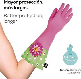 img 2 attached to Vigar Pink Latex Dishwashing Gloves - Extended Flower Power Cuff, 16.9-Inches Long