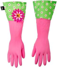 img 4 attached to Vigar Pink Latex Dishwashing Gloves - Extended Flower Power Cuff, 16.9-Inches Long