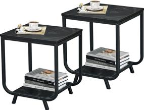 img 4 attached to WOHOMO Set of 2 End Table with Storage Shelf, Black Marble, Easy Assembly Nightstand Bedside Table for Living Room and Bedroom