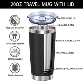 img 1 attached to 🥤 Insulated Stainless Steel Travel Tumbler with Lid - Aikico 20oz Double Wall Travel Mug, Includes Black Plastic Straws - Perfect Coffee Cup for Home and Office (Black)