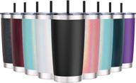 🥤 insulated stainless steel travel tumbler with lid - aikico 20oz double wall travel mug, includes black plastic straws - perfect coffee cup for home and office (black) логотип