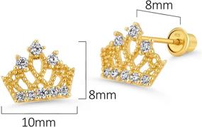img 3 attached to Sparkling 14k Gold Plated Brass Princess Crown Earrings for Girls - With Cubic Zirconia & Secure Screwback