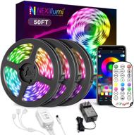 🌈 nexillumi 50ft led strip lights for bedroom, dorm, room decor with app control, music sync, remote control, mic control, 3-button switch logo
