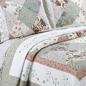 img 2 attached to 🌸 Cozy Line Home Fashions Celia Floral Patchwork Green Peach Quilt Bedding Set - Queen Size 3 Piece, Reversible Coverlet Bedspread with Scalloped Edge