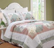 🌸 cozy line home fashions celia floral patchwork green peach quilt bedding set - queen size 3 piece, reversible coverlet bedspread with scalloped edge logo