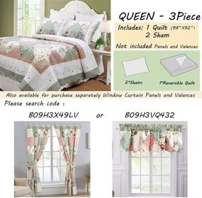 img 3 attached to 🌸 Cozy Line Home Fashions Celia Floral Patchwork Green Peach Quilt Bedding Set - Queen Size 3 Piece, Reversible Coverlet Bedspread with Scalloped Edge