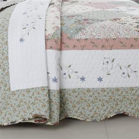 img 1 attached to 🌸 Cozy Line Home Fashions Celia Floral Patchwork Green Peach Quilt Bedding Set - Queen Size 3 Piece, Reversible Coverlet Bedspread with Scalloped Edge