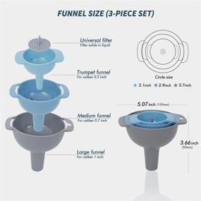 img 3 attached to PRETTYFINE Funnel Set: 4 Pack Nested Funnels with Handle - Food Grade Plastic, Detachable Strainer Filter - Cyan-Blue-Gray