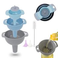 prettyfine funnel set: 4 pack nested funnels with handle - food grade plastic, detachable strainer filter - cyan-blue-gray logo