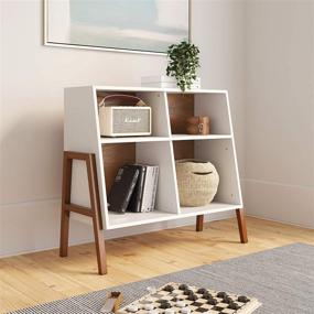 img 4 attached to 📦 Nathan James Telos 4-Cube Organizer in Brown/White Wood with Open Cubby Shelf and Angled Design