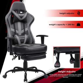 img 2 attached to 🎮 VON RACER Grey Gaming Chair with Massage, Footrest, Recliner, Headrest, and Lumbar Support - Perfect Ergonomic Video Game Chair for Adults