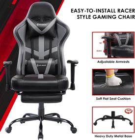 img 3 attached to 🎮 VON RACER Grey Gaming Chair with Massage, Footrest, Recliner, Headrest, and Lumbar Support - Perfect Ergonomic Video Game Chair for Adults