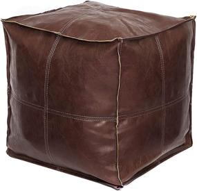 img 4 attached to 🪑 Louis Donné Moroccan Leather Pouffe Ottomans - Unstuffed Footstool and Seat for Living Room, Office, Balcony, and Outdoor Use - Square Pouf Cover - 17.7"x17.7"x17.7" - Brown