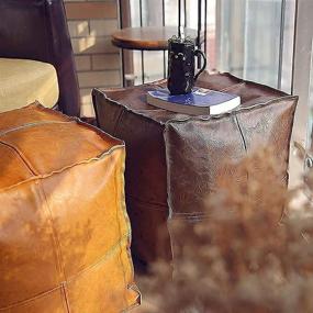 img 2 attached to 🪑 Louis Donné Moroccan Leather Pouffe Ottomans - Unstuffed Footstool and Seat for Living Room, Office, Balcony, and Outdoor Use - Square Pouf Cover - 17.7"x17.7"x17.7" - Brown