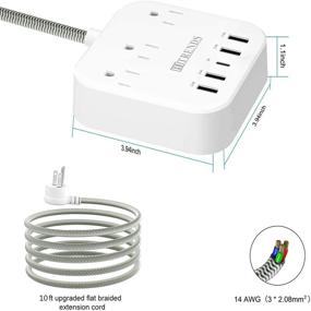 img 1 attached to 🔌 Удлинитель HITRENDS с защитой от перенапряжения: 3 розетки, 4 USB-порта, 1 порт Type-C - удобен для путешествий, сертифицирован ETL, кабель в оплетке длиной 10 футов.