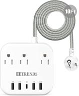 🔌 hitrends power strip surge protector: 3 outlets, 4 usb ports, 1 type-c port - travel-friendly, etl listed, 10ft braided cord logo