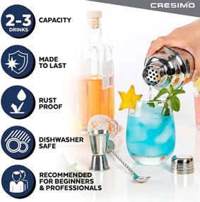 img 3 attached to 🍹 Cresimo Premium Cocktail Shaker Set - 24 Ounce Large Shaker, Ice Strainer, Jigger, Mixing Spoon, Recipe Guide, Professional Bar Tools