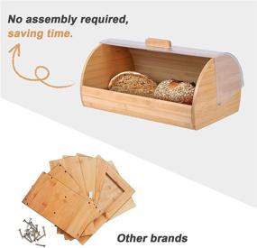 img 2 attached to Large Farmhouse Retro Bamboo Bread Box with Clear Roll Top Lid - Fully Assembled for Kitchen Countertop Storage