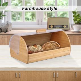 img 1 attached to Large Farmhouse Retro Bamboo Bread Box with Clear Roll Top Lid - Fully Assembled for Kitchen Countertop Storage