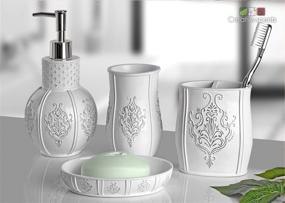 img 3 attached to Vintage White Bathroom Accessories Set with French Style Design - 4 Piece Bath Gift Set