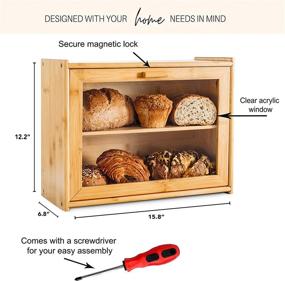 img 2 attached to 🍞 Rustic Double Layer Bamboo Bread Box - Laura’s Green Kitchen Large Wooden Box Bread Storage for Kitchen Counter - Farmhouse Style Bread Bin with Window - Dimensions: 15.8" L x 6.8" W x 12.2" H Inches