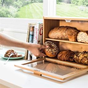 img 1 attached to 🍞 Rustic Double Layer Bamboo Bread Box - Laura’s Green Kitchen Large Wooden Box Bread Storage for Kitchen Counter - Farmhouse Style Bread Bin with Window - Dimensions: 15.8" L x 6.8" W x 12.2" H Inches